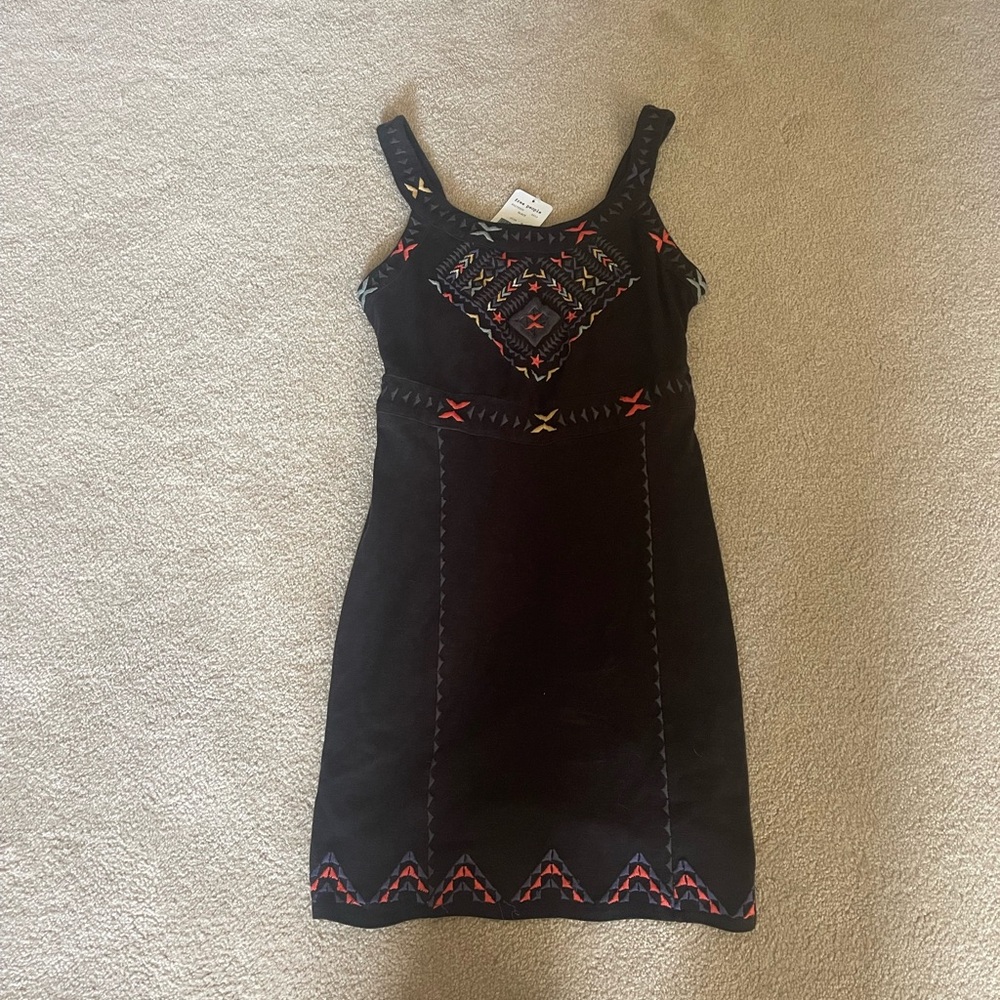 Vintage Free People Black Dress with Colorful Embroidery